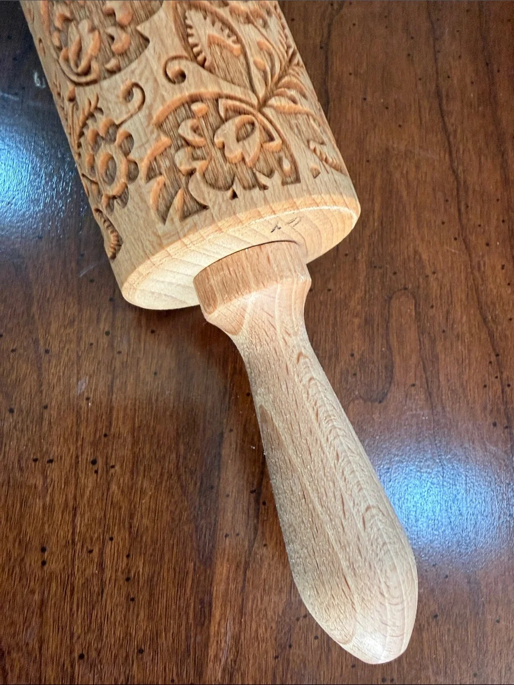 Folk Floral Rolling Pin, Large, 43 cm, Rolling Pin, Embossing Pattern Beetchwood